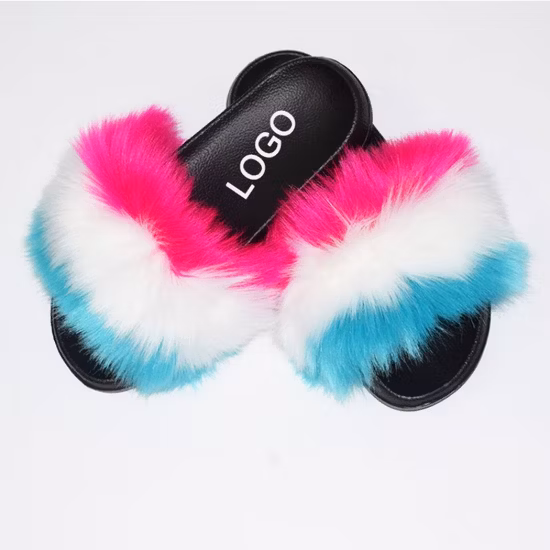 Sys016 luxe sandale pantoufle femmes floue fourrure diapositives avec plate-forme de fourrure Bling strass coloré moelleux fausse fourrure toboggan
